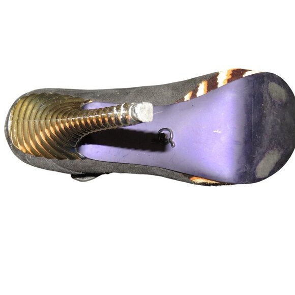 RACHEL ROY Kirstyn Black Suede T-Strap with Tiger Stripe Platform Screw Heels 7 - Picture 10 of 12